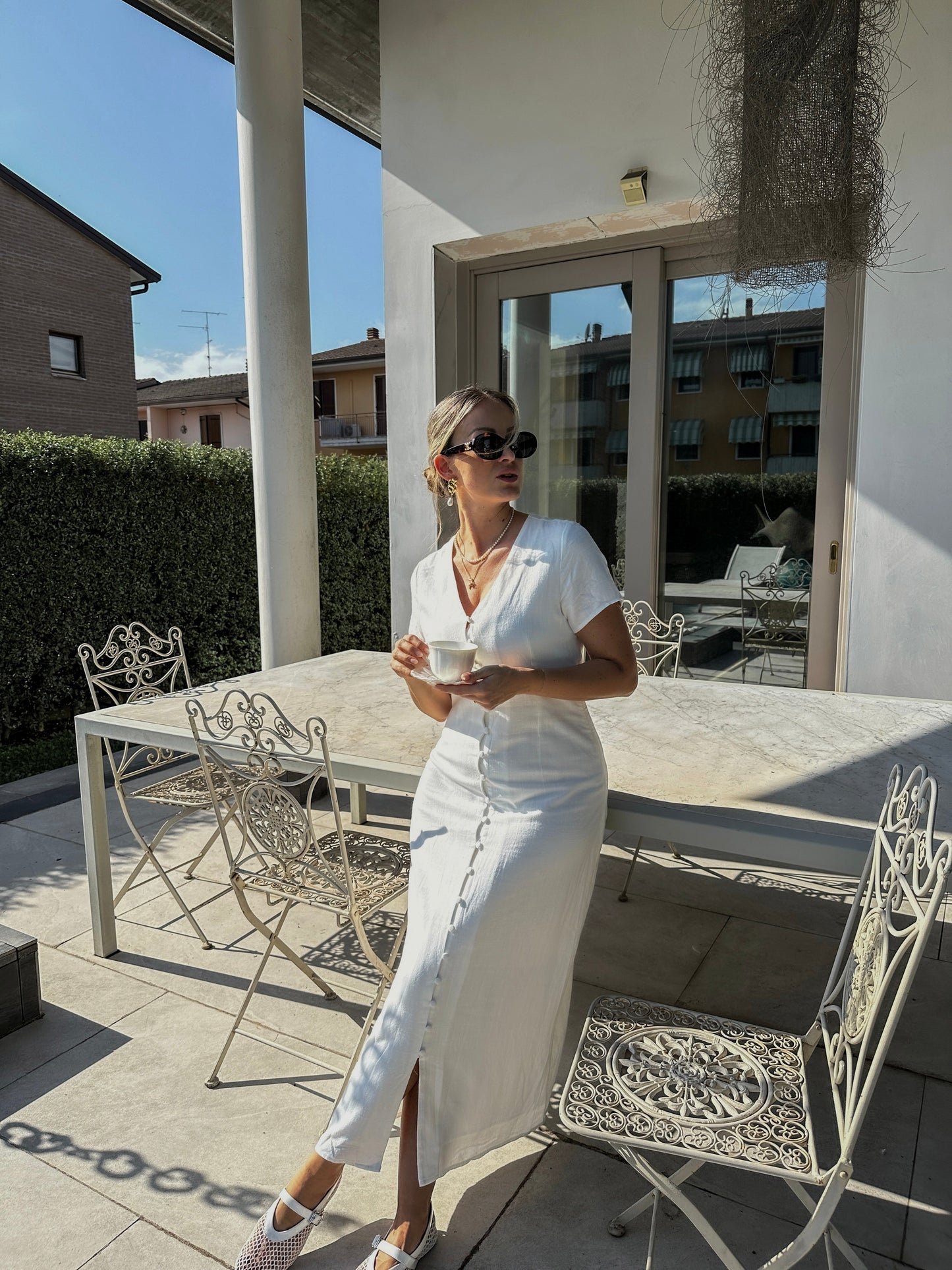 White Radiance Linen Maxi Dress