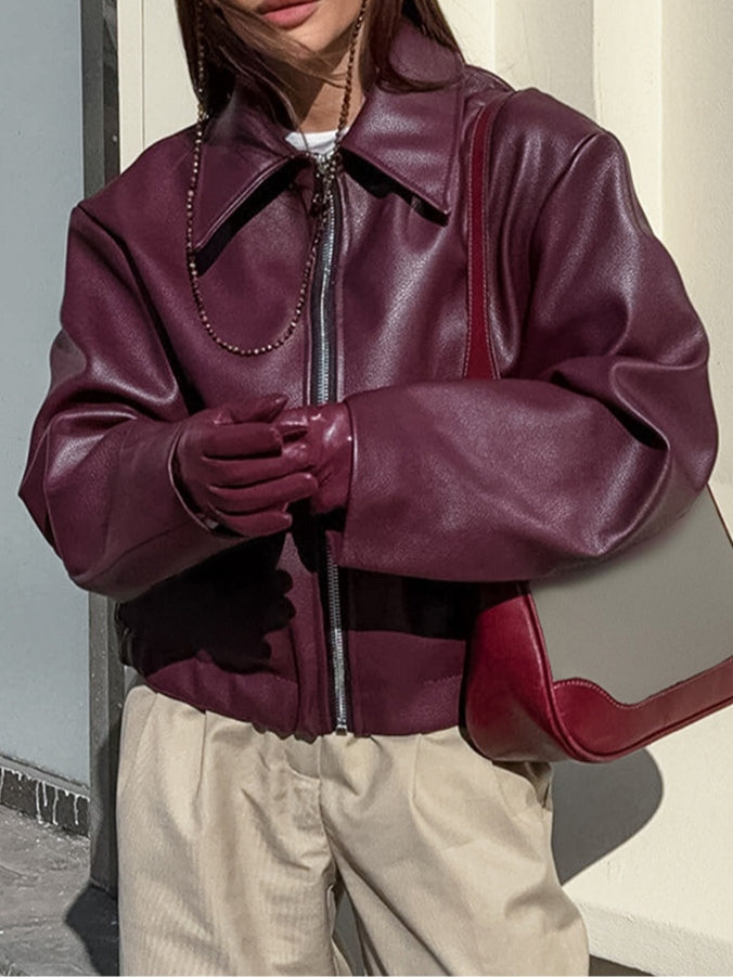 Vintage motorcycle style matte leather jacket