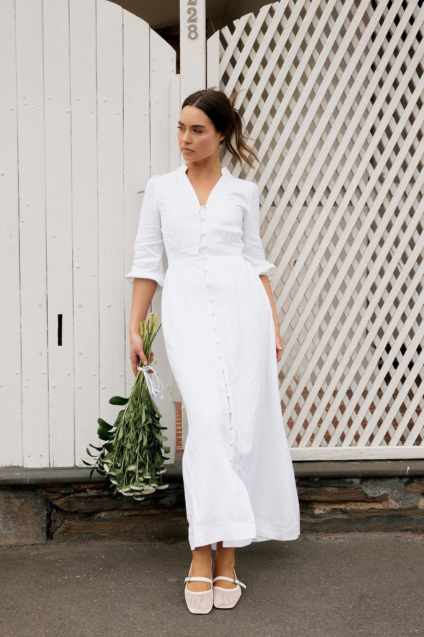 White Grace Linen Maxi Dress