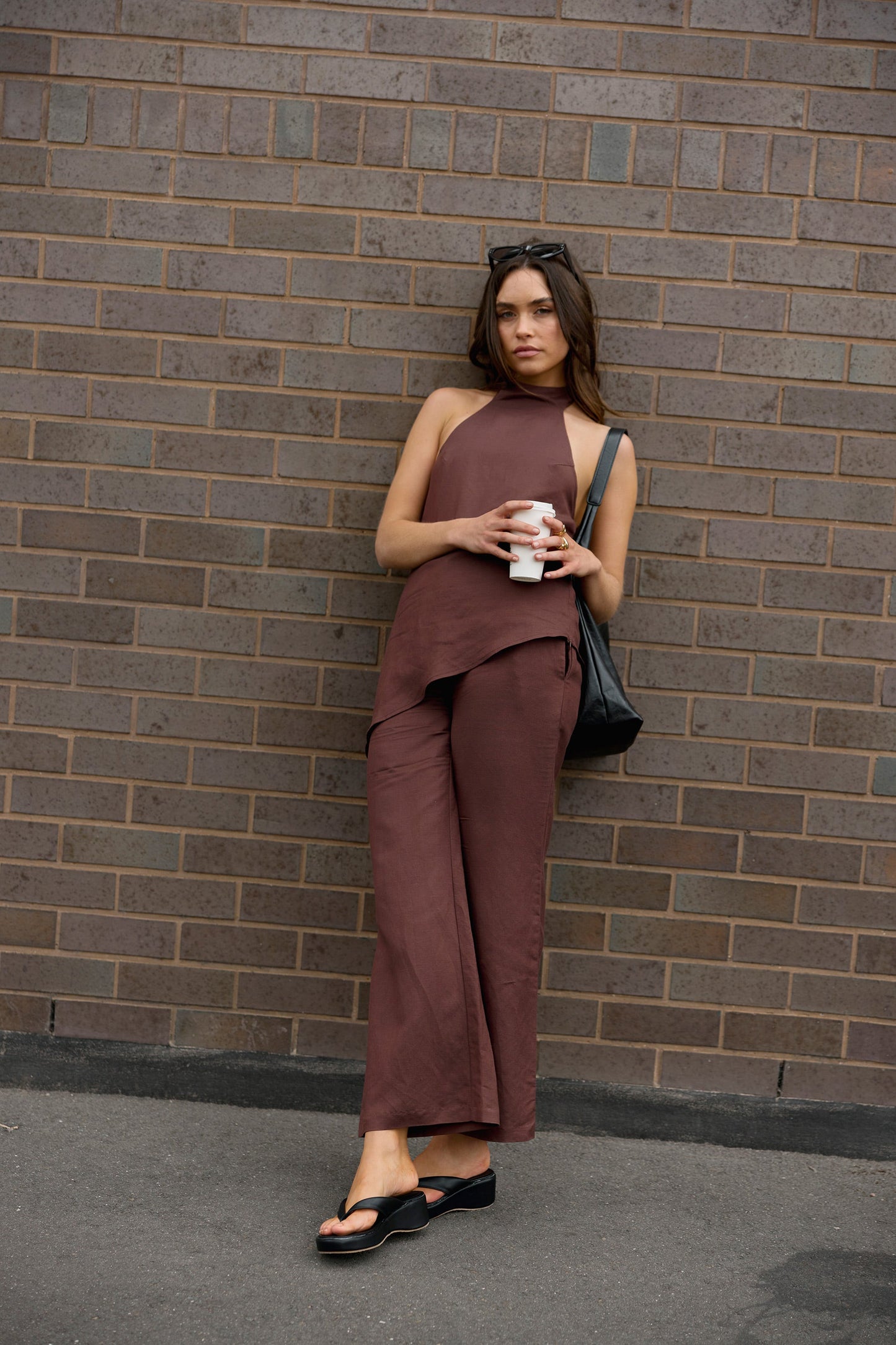 Brown Velora Linen Halter Top
