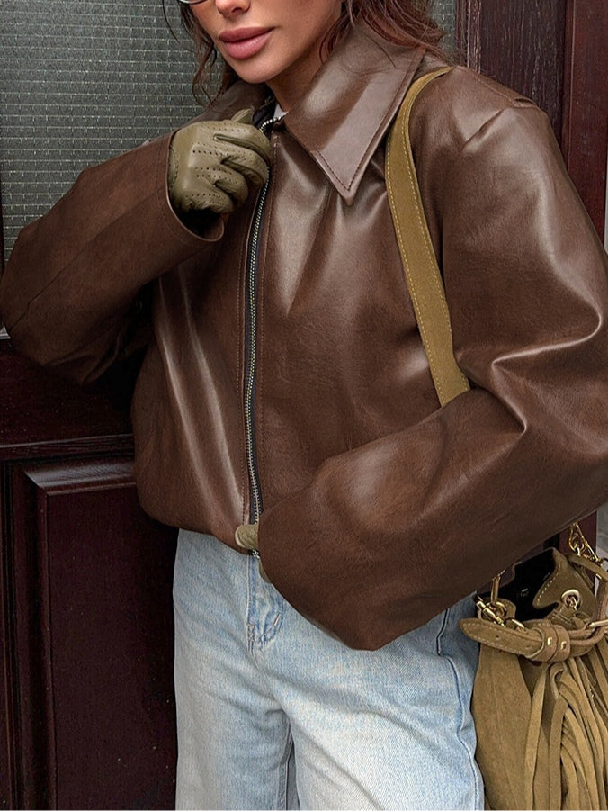Vintage motorcycle style matte leather jacket