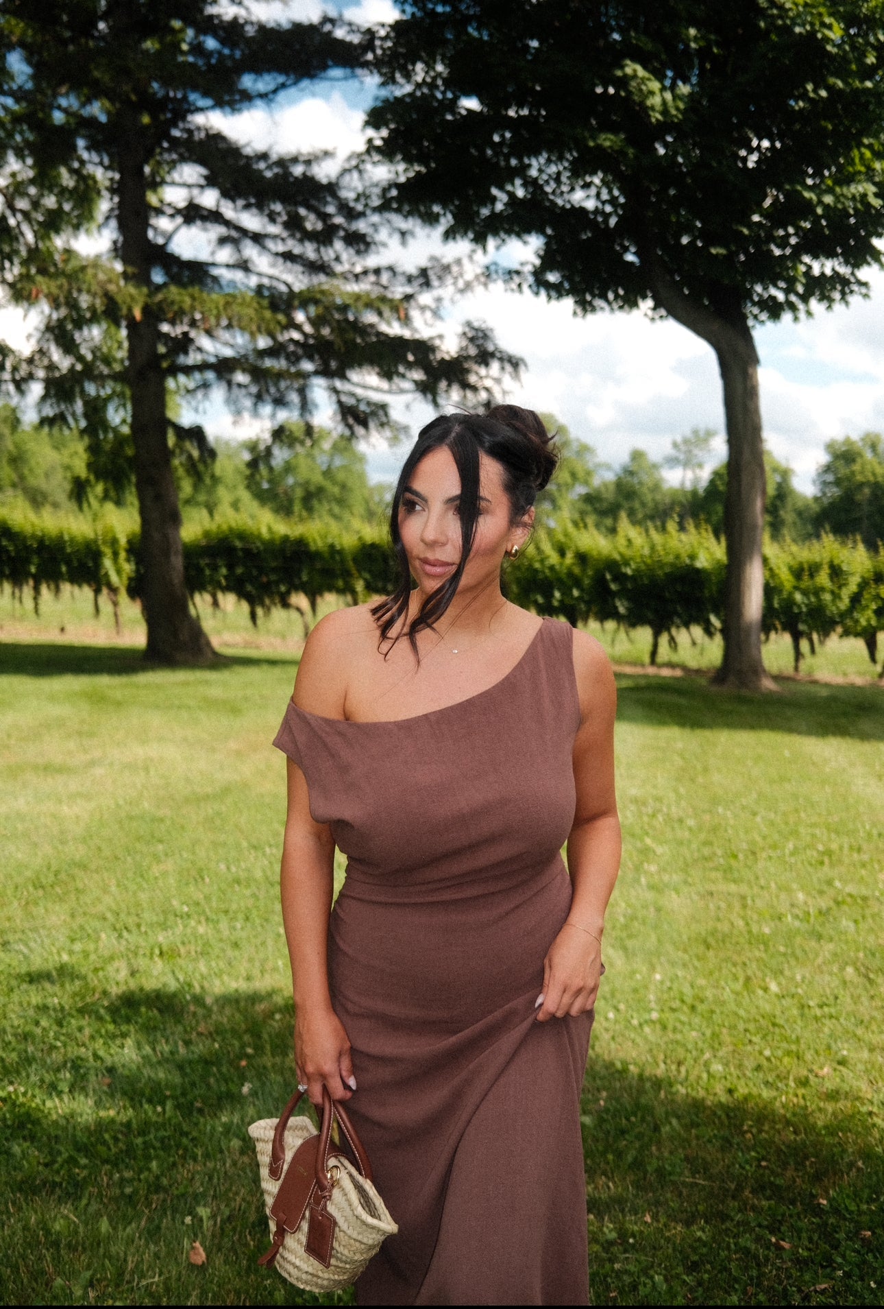 Brown Rise Linen Maxi Dress