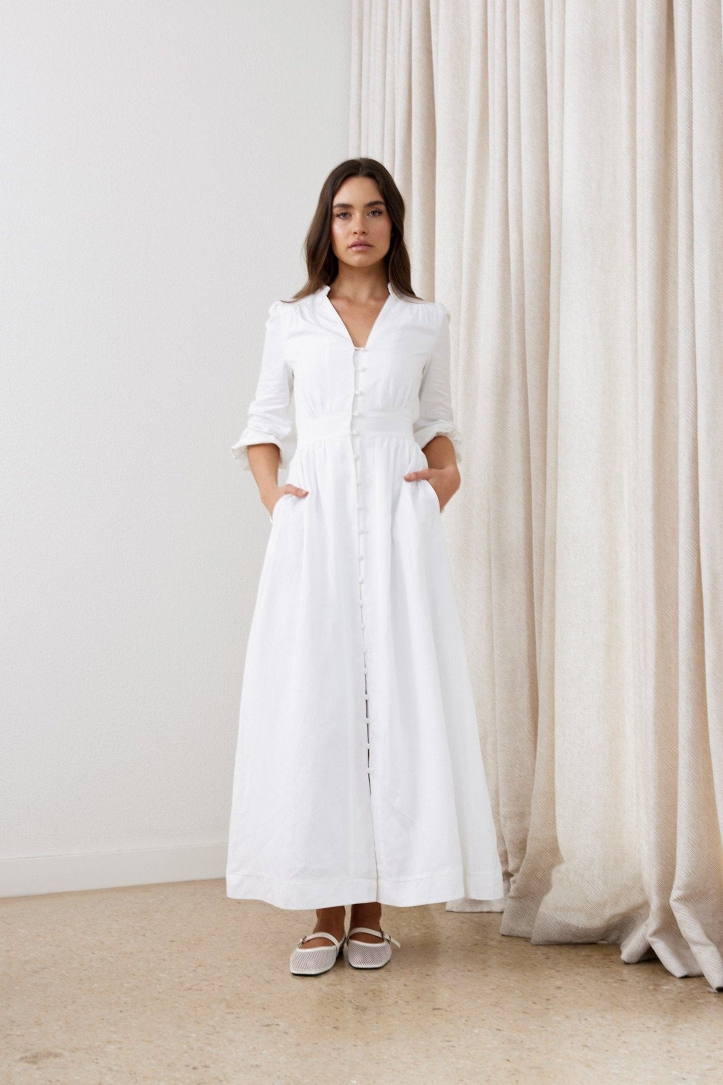 White Grace Linen Maxi Dress