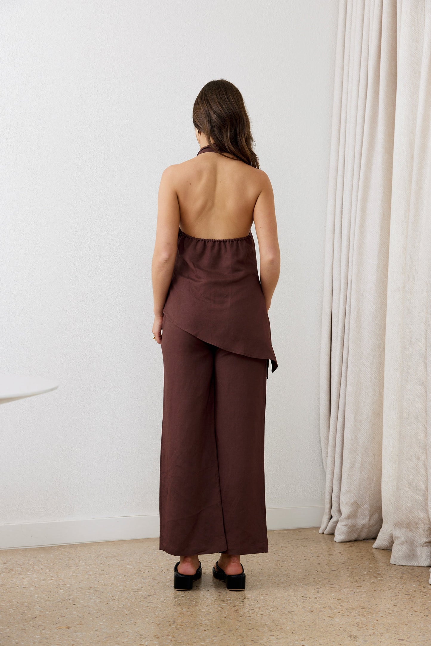 Brown Velora Waist Tie Linen Pants