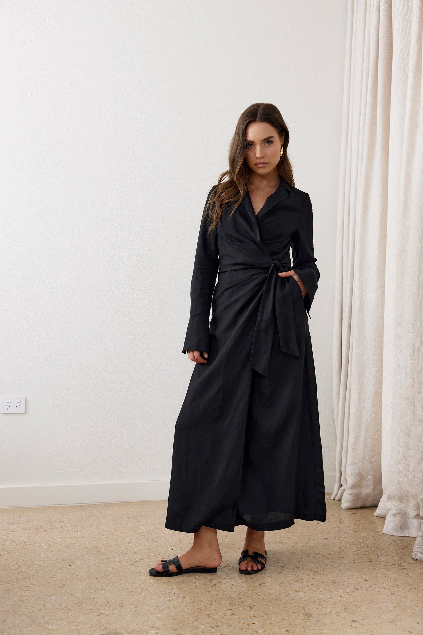 Black Verity Linen Maxi Dress