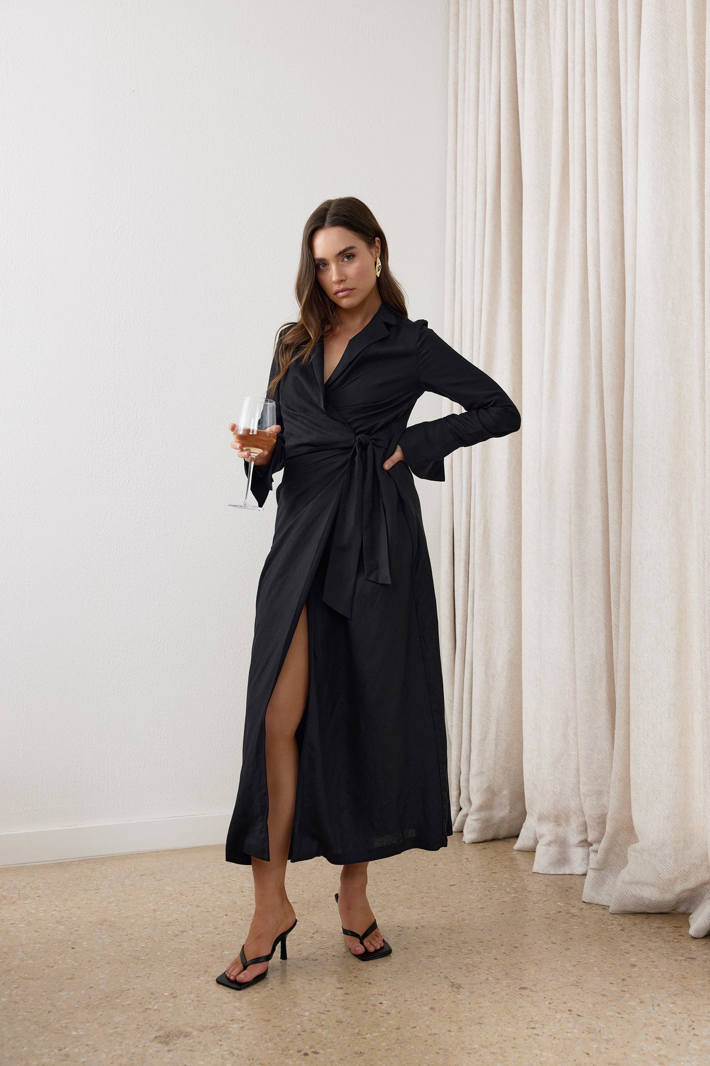 Black Verity Linen Maxi Dress