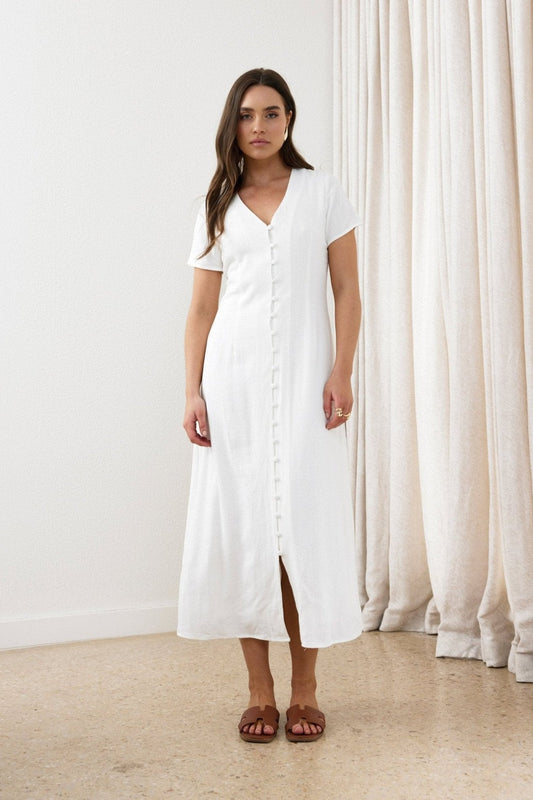 White Radiance Linen Maxi Dress