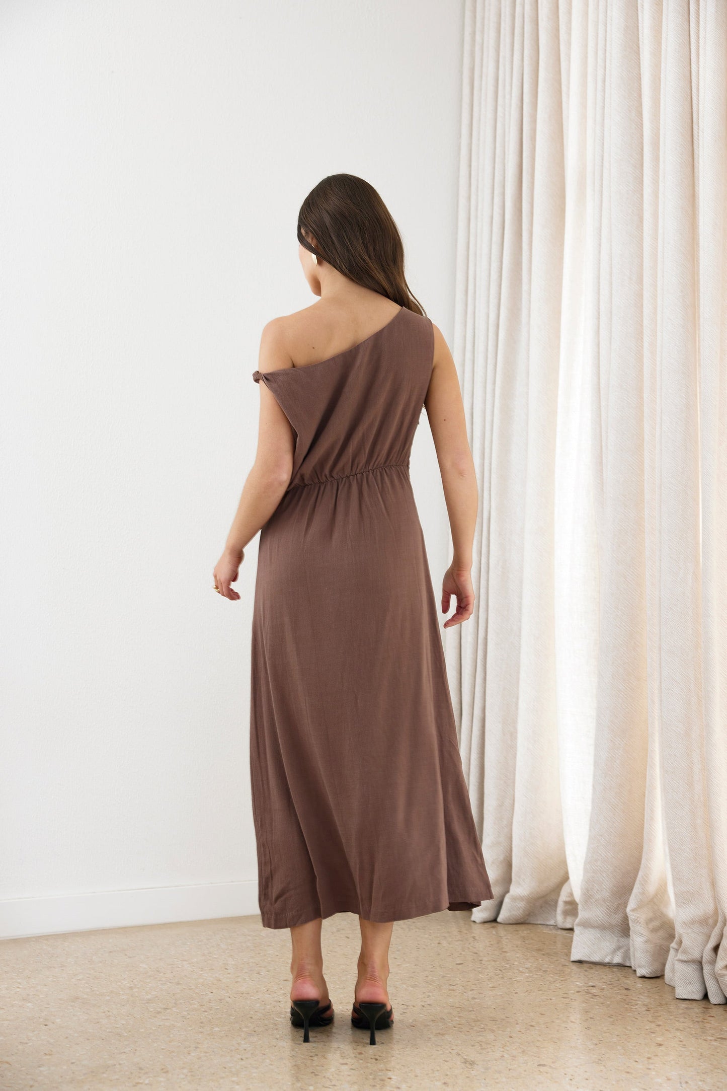 Brown Rise Linen Maxi Dress