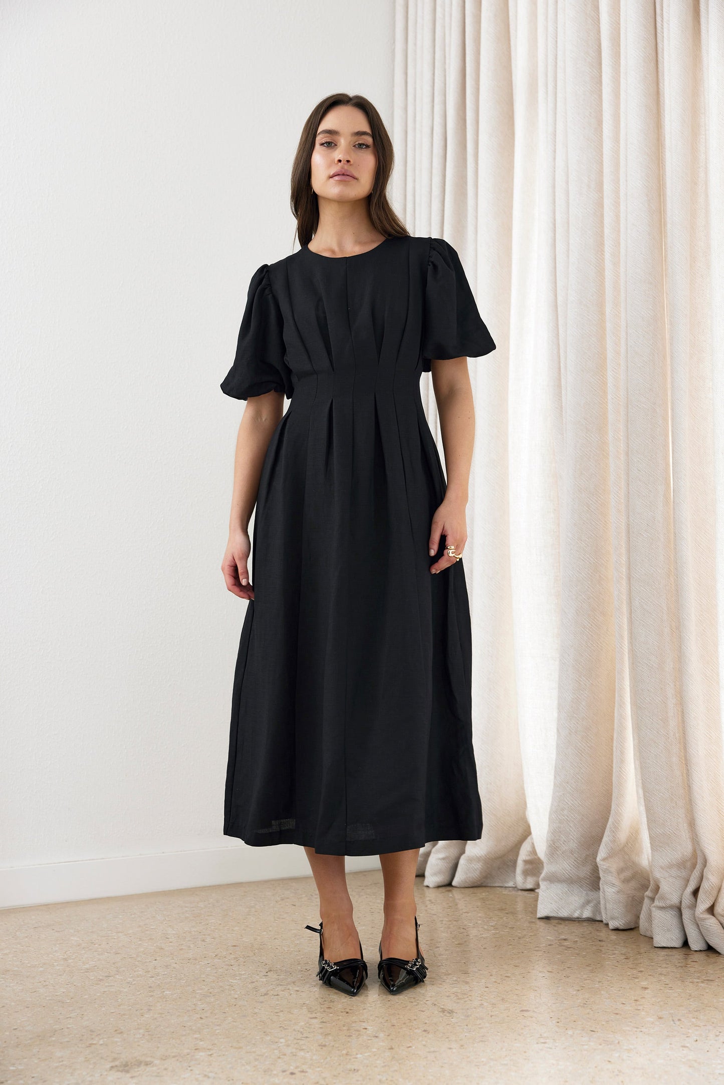 Black Air Linen Maxi Dress