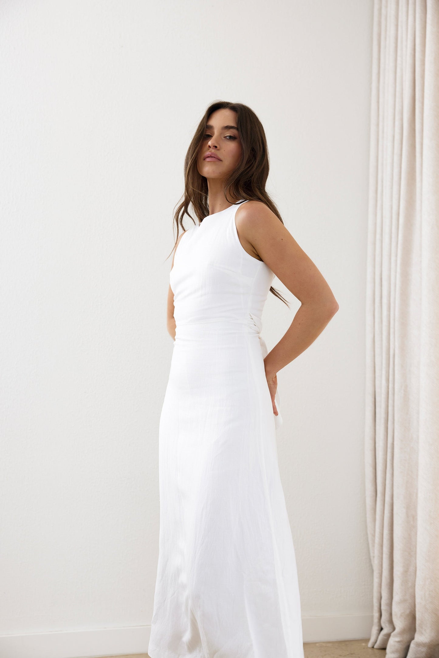 White Sky Linen Maxi Dress