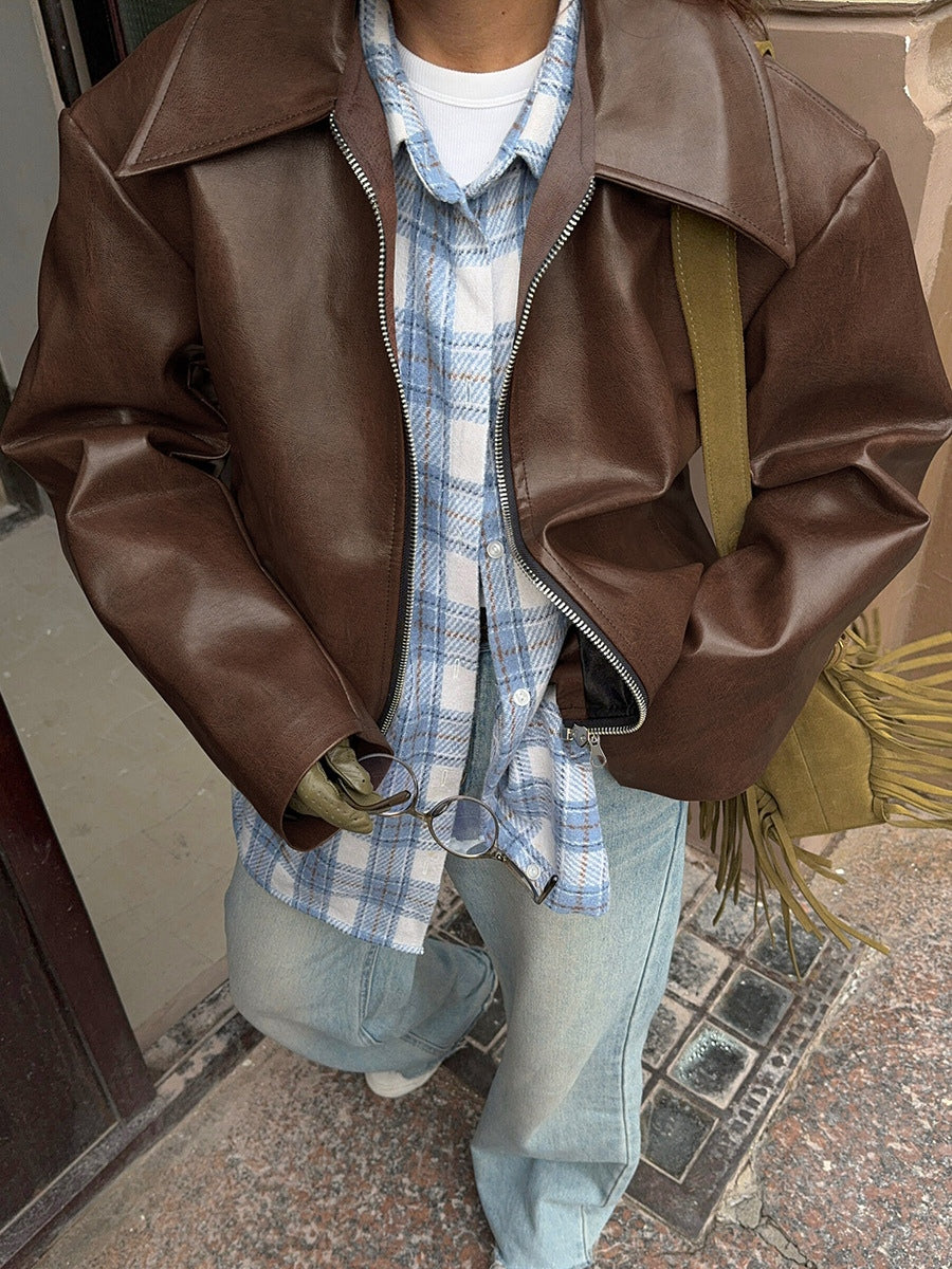 Vintage motorcycle style matte leather jacket