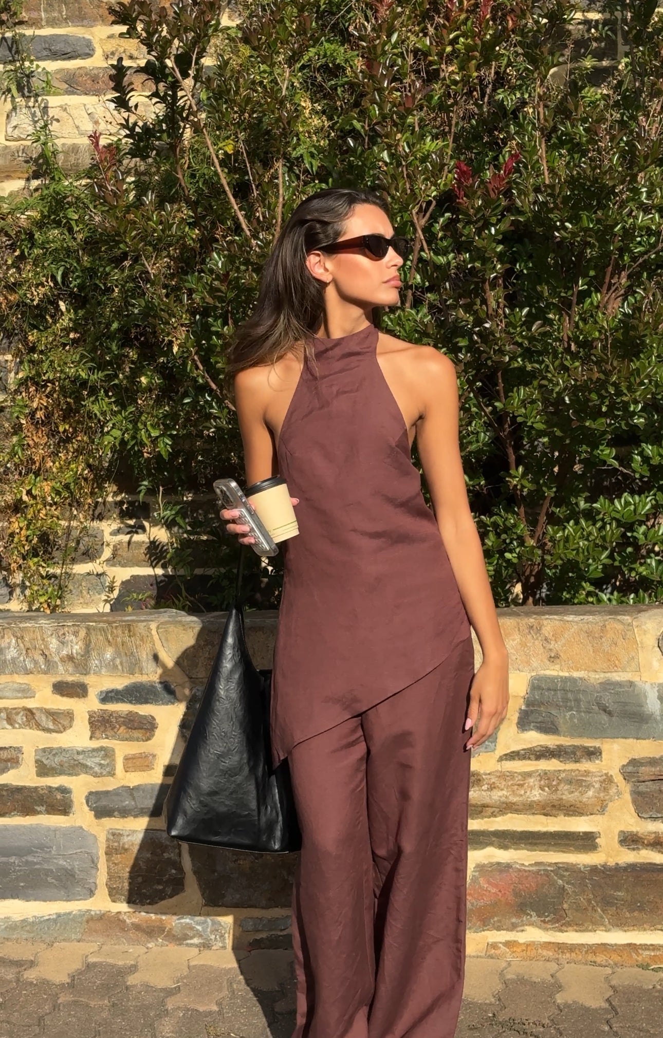 Brown Velora Linen Halter Top