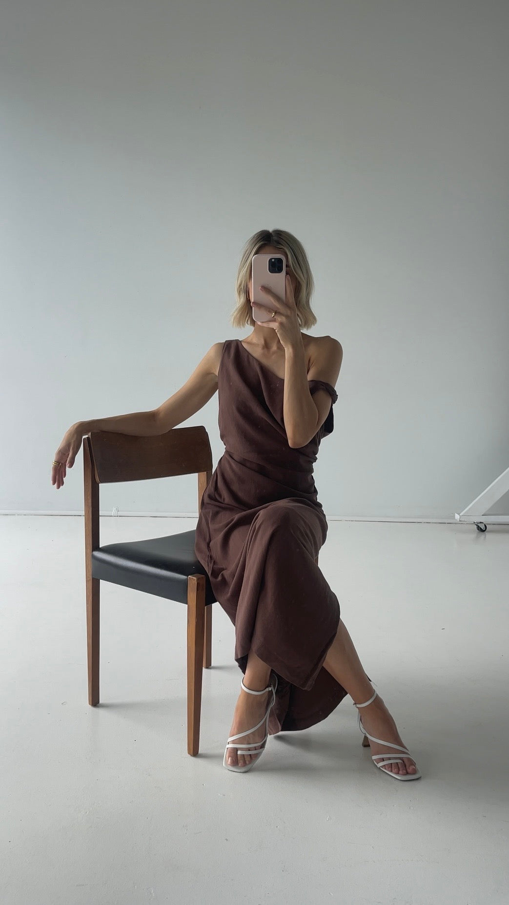Brown Rise Linen Maxi Dress