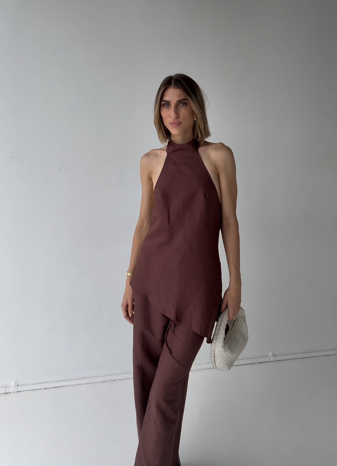 Brown Velora Waist Tie Linen Pants