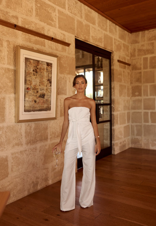 White Bianca Waist Tie Linen Pants