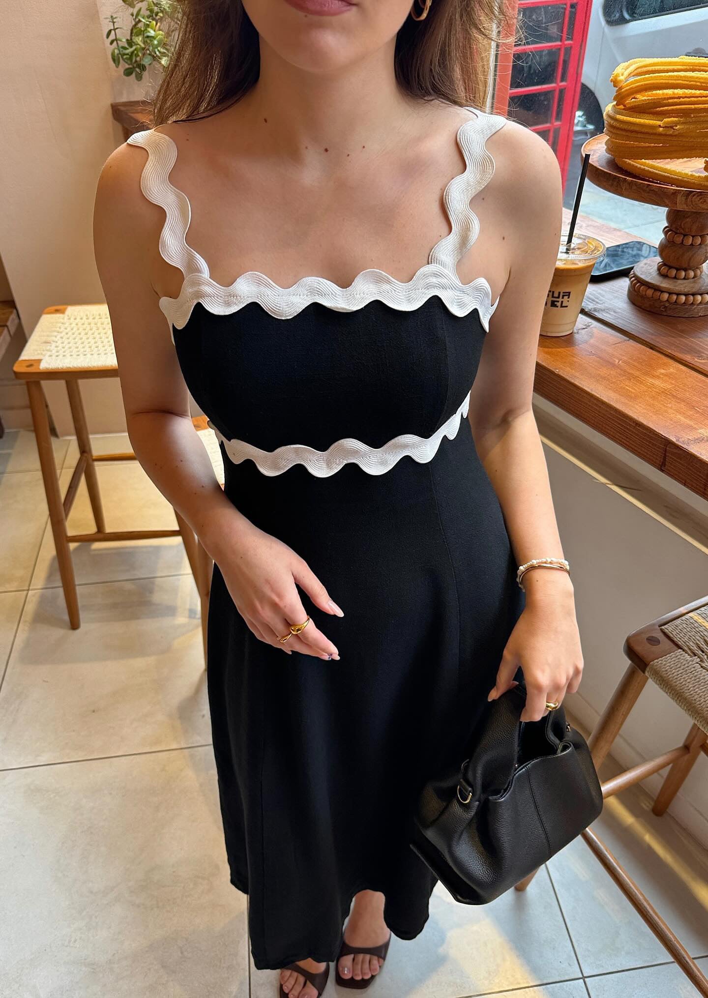 Black Exhale Linen Midi Dress