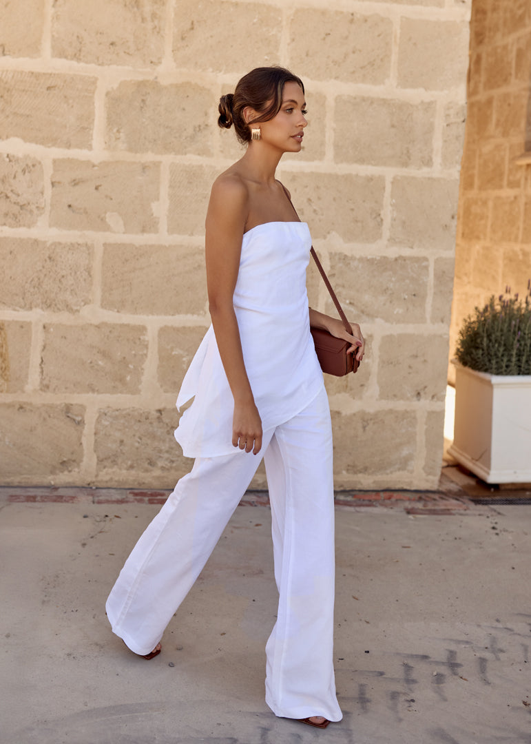 White Bianca Waist Tie Linen Pants