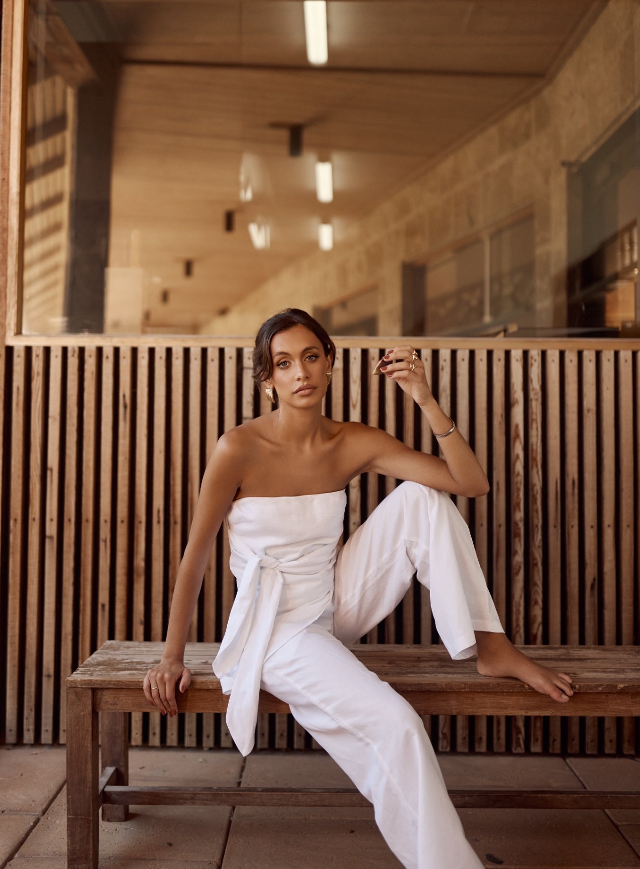 White Bianca Waist Tie Linen Pants