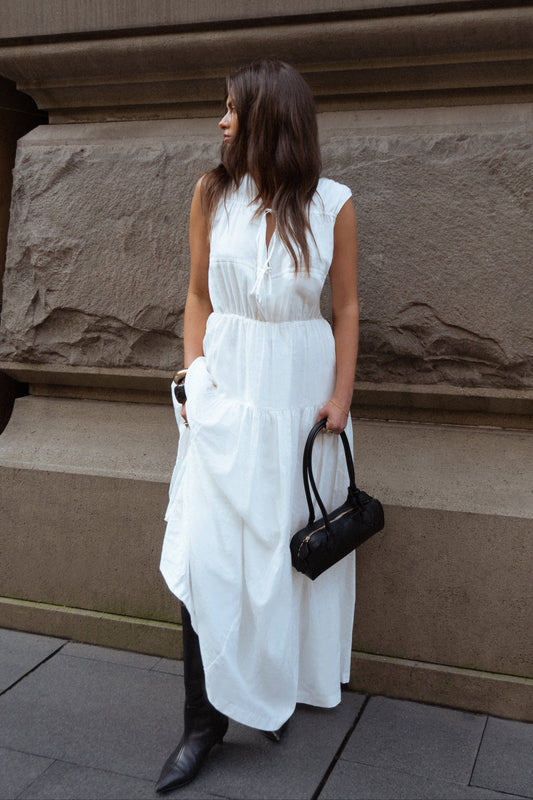 White Lumiere Linen Maxi Dress